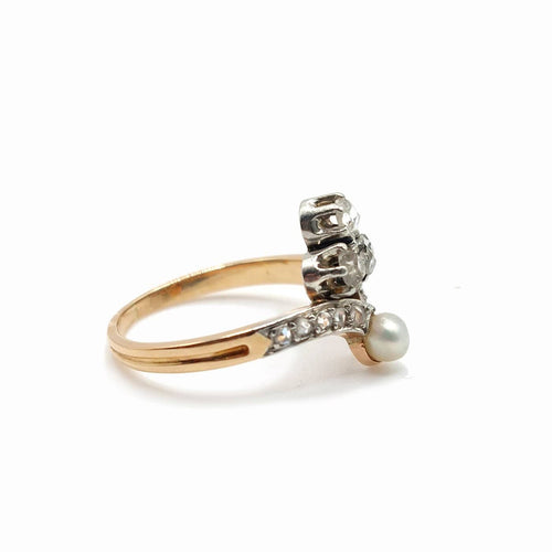 Bague 48 Bague duchesse Belle Époque en or rose, platine, diamants et perle 58 Facettes 267
