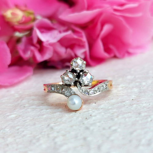 Bague 48 Bague duchesse Belle Époque en or rose, platine, diamants et perle 58 Facettes 267