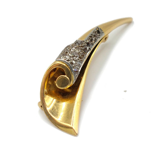 Broche Broche feuille des années 1940 en or jaune, platine et diamants 58 Facettes 268