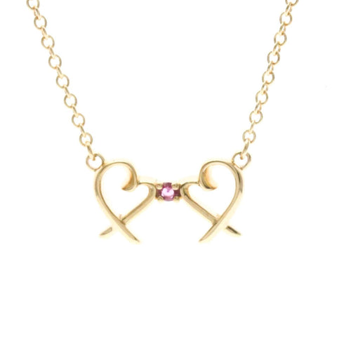 Pendentif Tiffany & Co. - Pendentif Double Loving Heart en or rose et saphir rose 58 Facettes qekp88bypd
