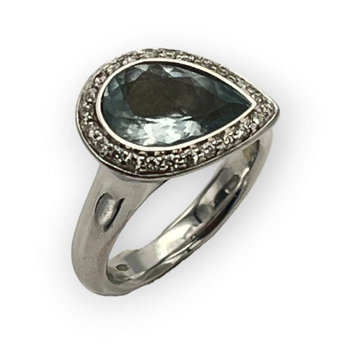 Bague 54 Bague en or blanc avec aigue-marine et diamants 58 Facettes 149070173