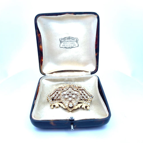 Broche Art Nouveau - Broche en or jaune 18k, diamants et perles 58 Facettes