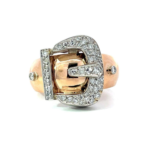 Bague 56 Bague boucle de ceinture en platine, or rose 18 carats et diamants 58 Facettes