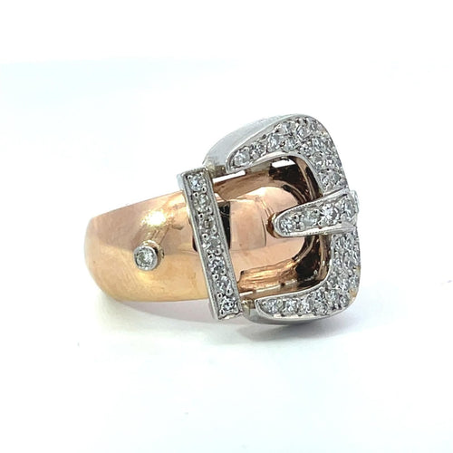 Bague 56 Bague boucle de ceinture en platine, or rose 18 carats et diamants 58 Facettes