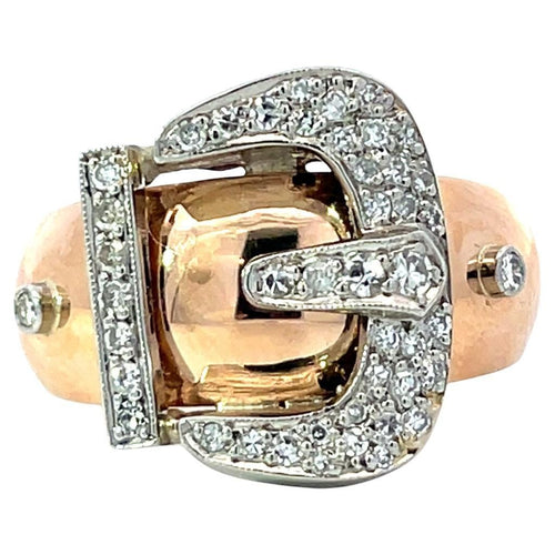 Bague 56 Bague boucle de ceinture en platine, or rose 18 carats et diamants 58 Facettes