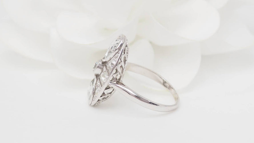 Bague 55 Art Déco - Bague en or blanc et platine avec diamants 58 Facettes 32792