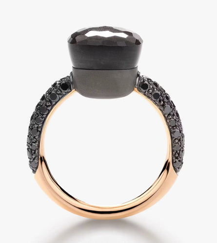 Bague 54 Pomellato Nudo Classic - Bague en or rose, obsidienne et diamants noirs 58 Facettes 533B26_M