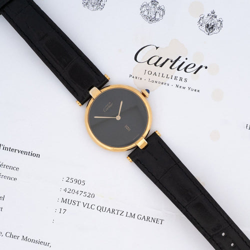 Montre Cartier Must Colisée - Montre LM cadran noir en vermeil 58 Facettes 365