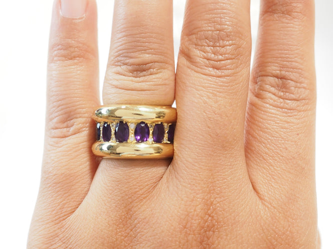 Bague 52 Bague cocktail vintage en or jaune 18 carats, améthystes et diamants 58 Facettes 30990