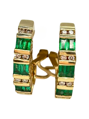 Boucles d'oreilles Boucles d'oreilles en or jaune 18K, émeraudes et diamants 58 Facettes 2103