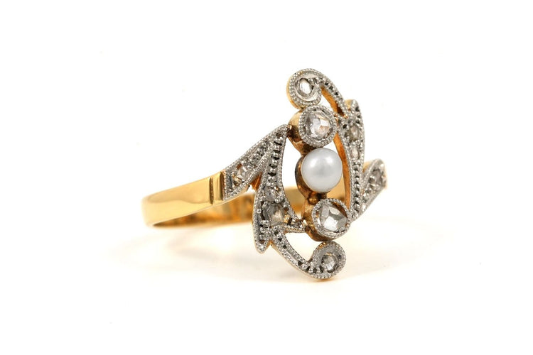 Bague 54 Bague Art nouveau en or jaune, perle et diamants taille rose 58 Facettes B883