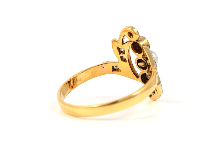 Bague 54 Bague Art nouveau en or jaune, perle et diamants taille rose 58 Facettes B883