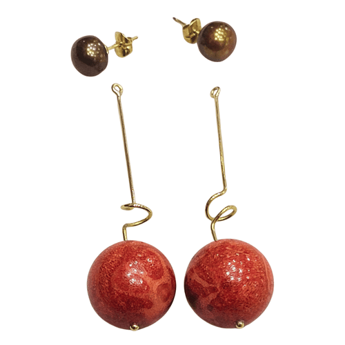 Boucles d'oreilles Boucles d'oreilles en or jaune 18k, corail et perles 58 Facettes T359T60
