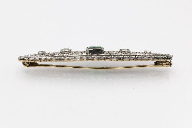 Broche Broche ancienne en platine, or jaune, diamants et tourmaline 58 Facettes 12397