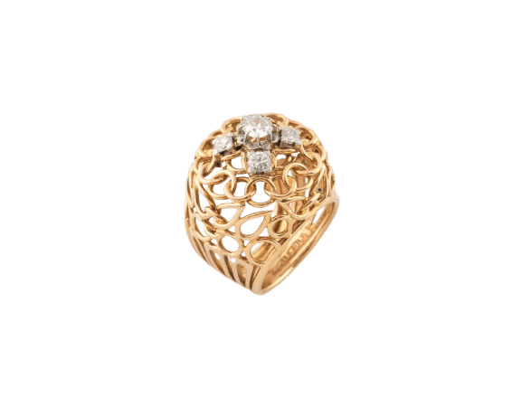 Bague 53 Bague cocktail en or jaune et diamants 58 Facettes afjgjp
