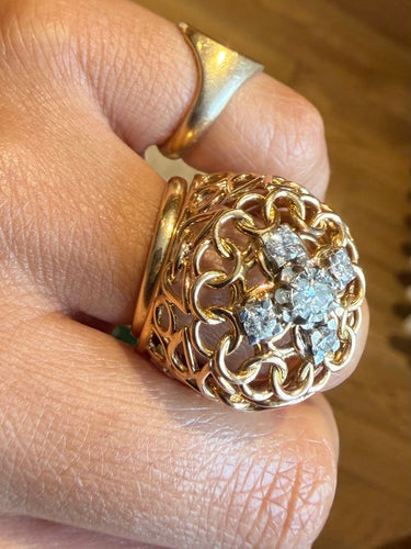 Bague 53 Bague cocktail en or jaune et diamants 58 Facettes afjgjp