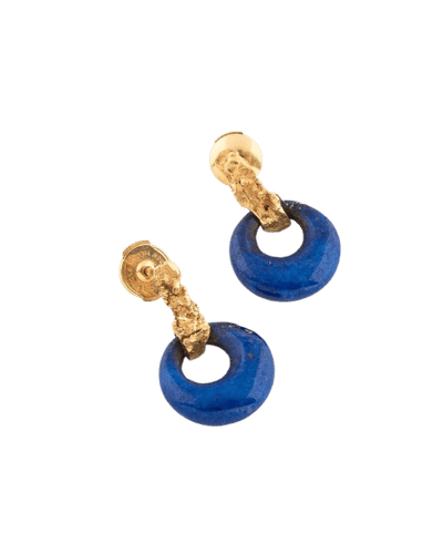 Boucles d'oreilles pendantes en or jaune et lapis lazuli