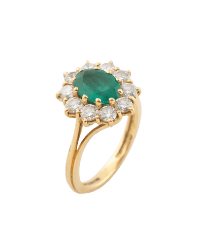 Marguerite - Bague en or jaune, émeraude et diamants