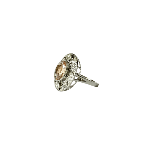 Bague marguerite en or blanc avec saphir rose et diamants