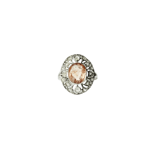 Bague 53 Bague marguerite en platine avec saphir rose naturel et diamants 58 Facettes