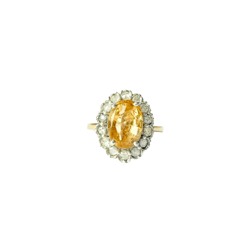 Bague 54 Bague marguerite en or jaune et gris, saphir jaune et diamants 58 Facettes