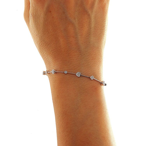 Bracelet Bracelet à segments cœurs et losanges en or blanc et diamants 58 Facettes G3983