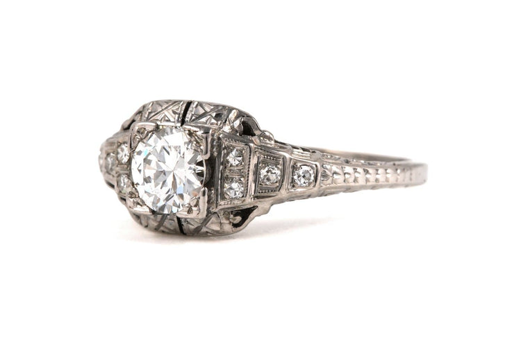 Bague 54 Art déco - Bague en or blanc 18 carats et diamants 58 Facettes 23845