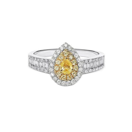 Bague 53 Bague poire en or blanc 18K et diamants jaunes 0,50 ct 58 Facettes GBR1244WG
