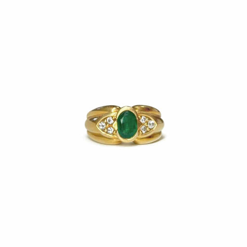 Bague 53 Bague godronnée émeraude en or jaune 18k 58 Facettes REF2575-343