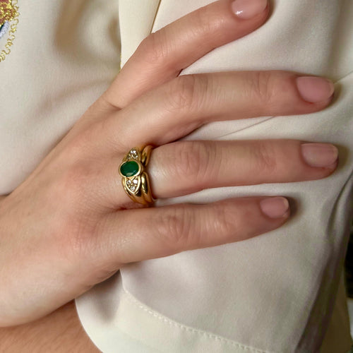 Bague 53 Bague godronnée émeraude en or jaune 18k 58 Facettes REF2575-343