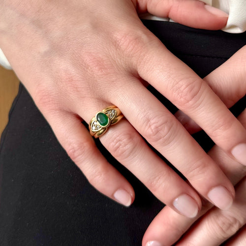 Bague 53 Bague godronnée émeraude en or jaune 18k 58 Facettes REF2575-343