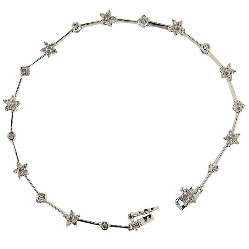 Bracelet Bracelet à segments et fleurs en or blanc et diamants 58 Facettes G3984