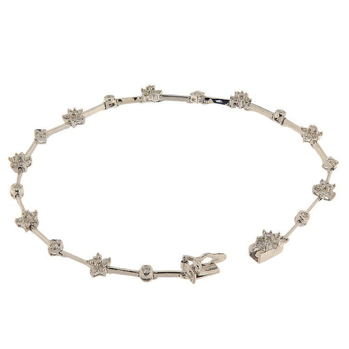 Bracelet Bracelet à segments et fleurs en or blanc et diamants 58 Facettes G3984