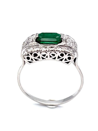 Bague 62 Bague Art déco en or blanc, platine, émeraude et diamants 58 Facettes VINTAGE BG