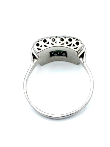 Bague 62 Bague Art déco en or blanc, platine, émeraude et diamants 58 Facettes VINTAGE BG