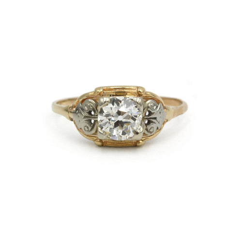 Bague 57 Art Déco - Bague solitaire en or jaune et blanc avec diamant 58 Facettes 260164R