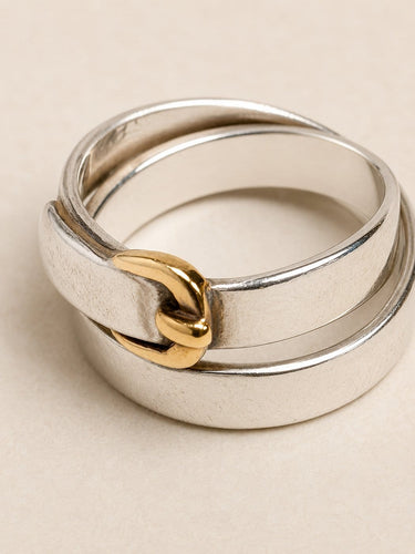 Bague 51 HERMÈS Débridée - Bague Ceinture en argent et or 18 carats 58 Facettes WC-2026-3612