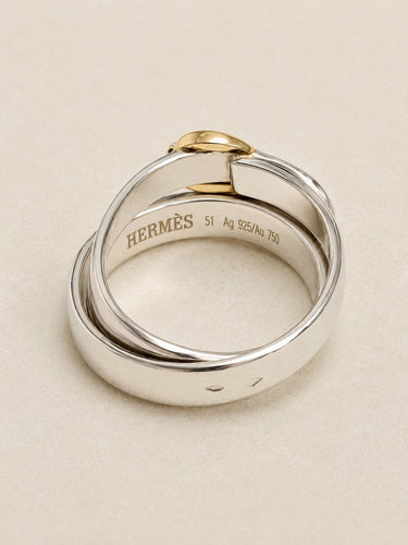 Bague 51 HERMÈS Débridée - Bague Ceinture en argent et or 18 carats 58 Facettes WC-2026-3612