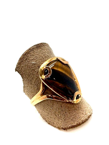 Bague 56 Bague en or 18K avec œil de tigre 58 Facettes M9292