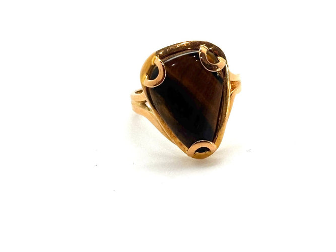 Bague 56 Bague en or 18K avec œil de tigre 58 Facettes M9292
