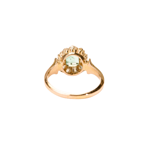 Bague 52 Bague marguerite ancienne en or rose, émeraude et diamants 58 Facettes LMB-357