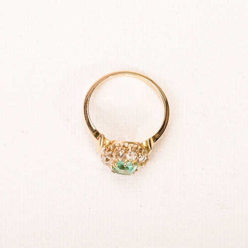 Bague 52 Bague marguerite ancienne en or rose, émeraude et diamants 58 Facettes LMB-357