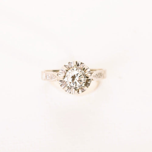 Bague 51 Bague ancienne solitaire pavée en or gris, platine et diamants 58 Facettes LMB-375