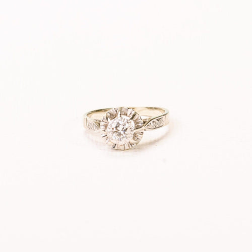 Bague 51 Bague ancienne solitaire pavée en or gris, platine et diamants 58 Facettes LMB-375