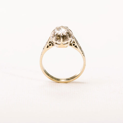 Bague 51 Bague ancienne solitaire pavée en or gris, platine et diamants 58 Facettes LMB-375