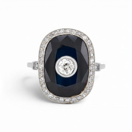 Bague 61 Art déco - Bague cocktail en platine, saphir naturel et diamants 58 Facettes RI-1064
