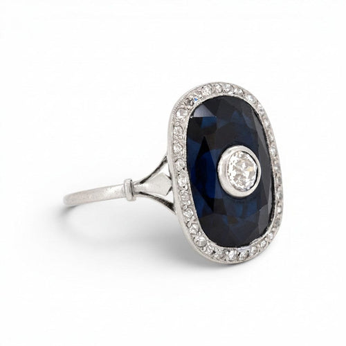 Bague 61 Art déco - Bague cocktail en platine, saphir naturel et diamants 58 Facettes RI-1064