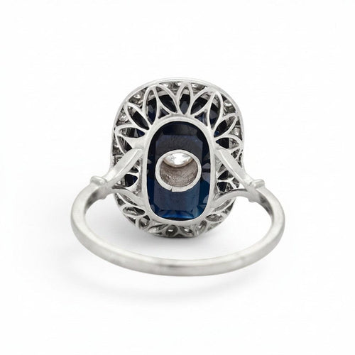 Bague 61 Art déco - Bague cocktail en platine, saphir naturel et diamants 58 Facettes RI-1064