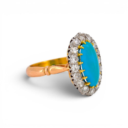 Bague 54 Bague victorienne en or 18 carats, turquoise naturelle et diamants 58 Facettes RI-1055