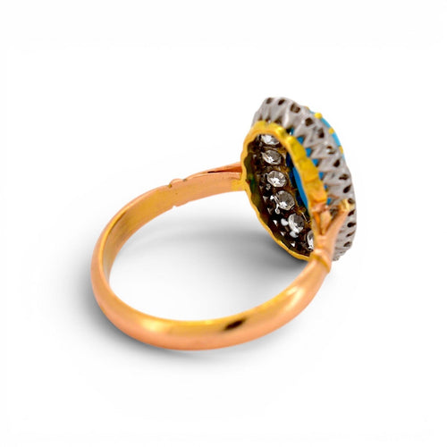 Bague 54 Bague victorienne en or 18 carats, turquoise naturelle et diamants 58 Facettes RI-1055